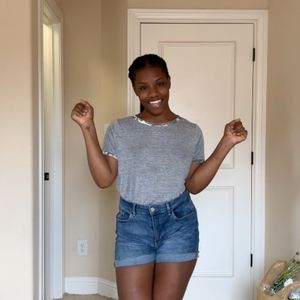 Silver Suede Rimmed Short Sleeved T-Shirt